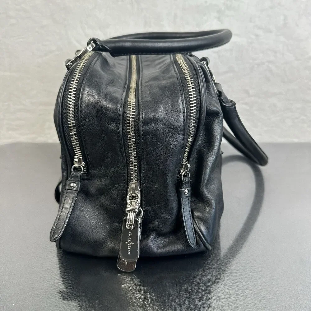 Cole Haan Cornelia Women's Triple Zip Satchel Handbag Black-Smooth Soft Leather